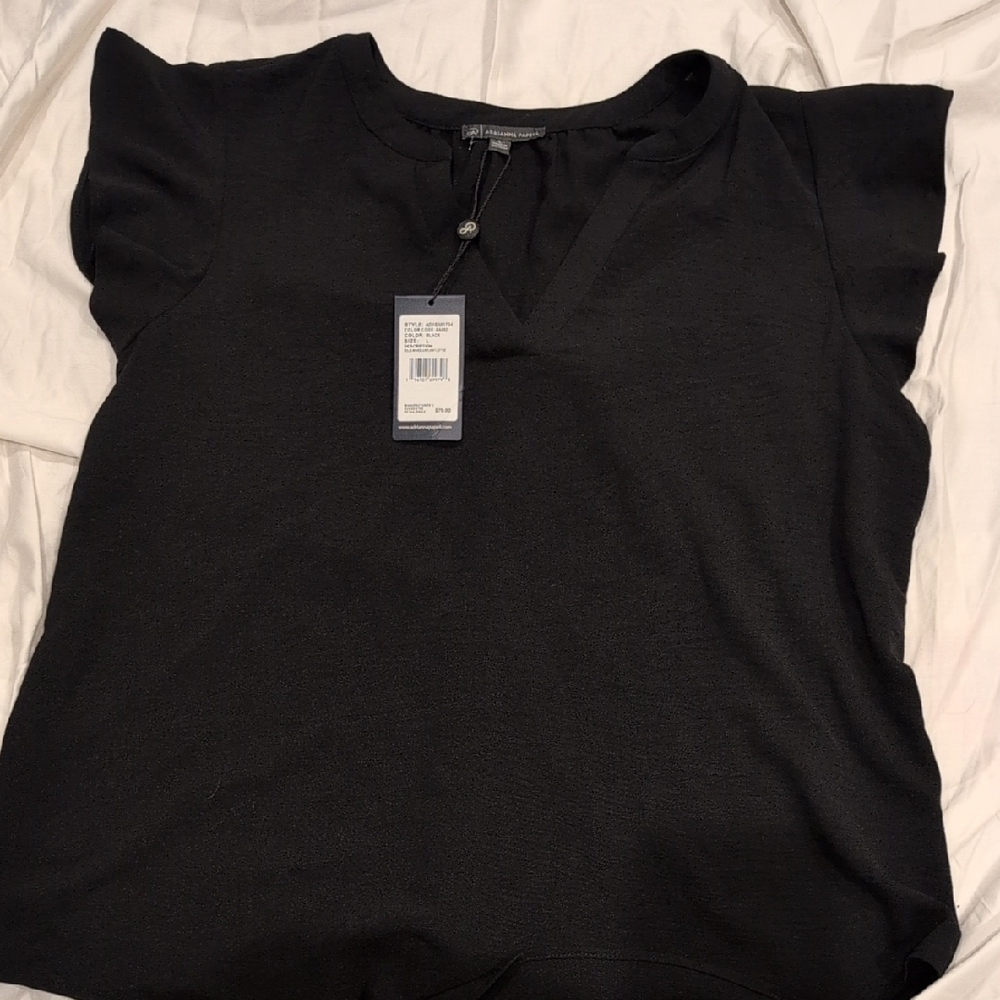 Adrianna Papell Black Flutter Sleeve Blouse